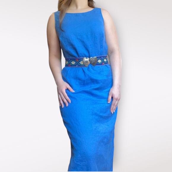 Casual Corner Dresses & Skirts - Casual Corner Blue Linen Maxi Dress Size 6 Vintage Classic Coastal Boho Minimal